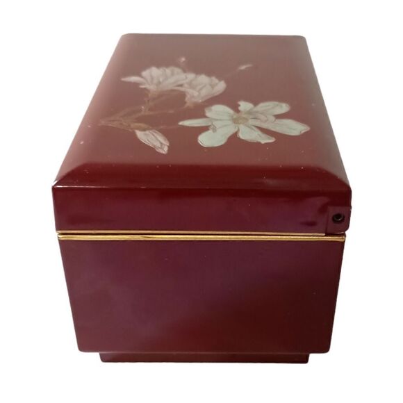 Otagiri Lacquerware Jewelry Box Magnolia Japan Musical Mirror Felt VIDEO Vtg 80s - Picture 8 of 16